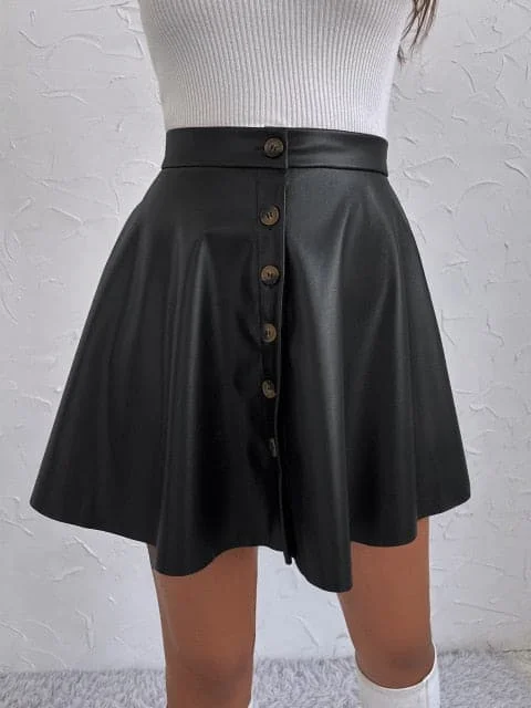 Black leather skirt / XL