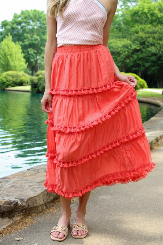 Adrift Midi Skirt in Tomato Red