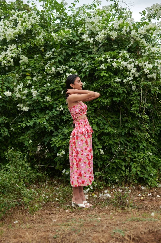 Le Blush Fleur Midi Smocked Skirt