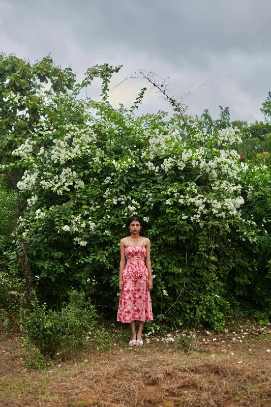 Le Blush Fleur Midi Smocked Skirt