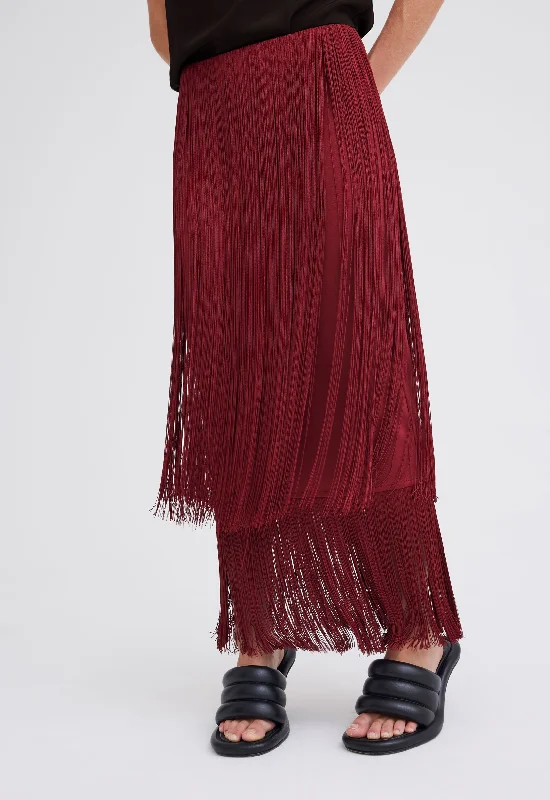 Marquee Wool Fringe Skirt - Cheru Red