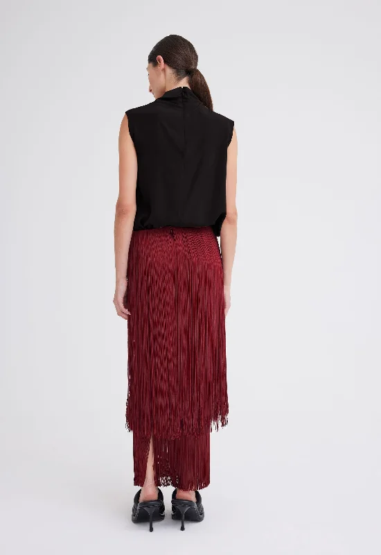 Marquee Wool Fringe Skirt - Cheru Red