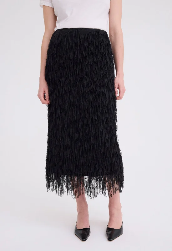 Pillar Fringe Skirt - Black