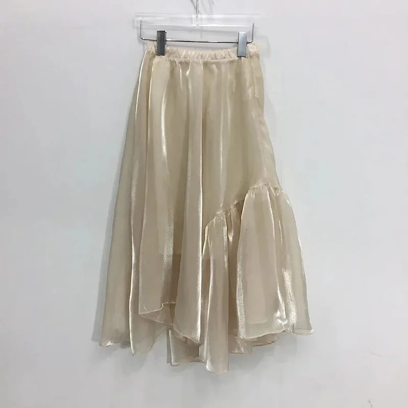 Japanese Harajuku High Waist Solid Elegant Long Skirt