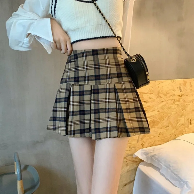 Preppy Style Pleated Plaid Skirt