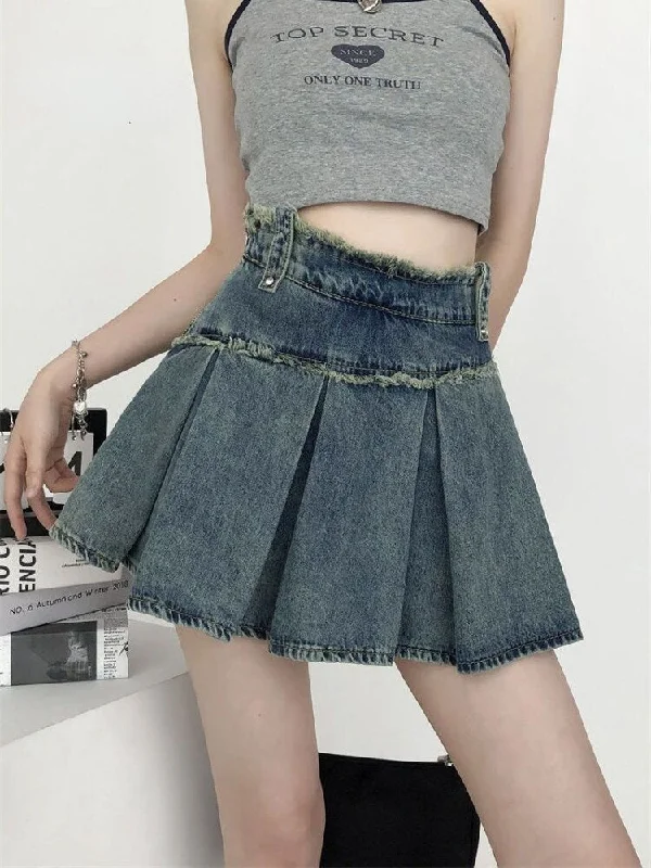 Raw Edge Blue Jean Mini Skirt