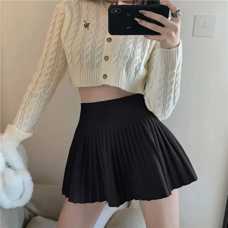 Woolen Pleated Mini Skirt Autumn Winter Korean Fashion High Waist A-line