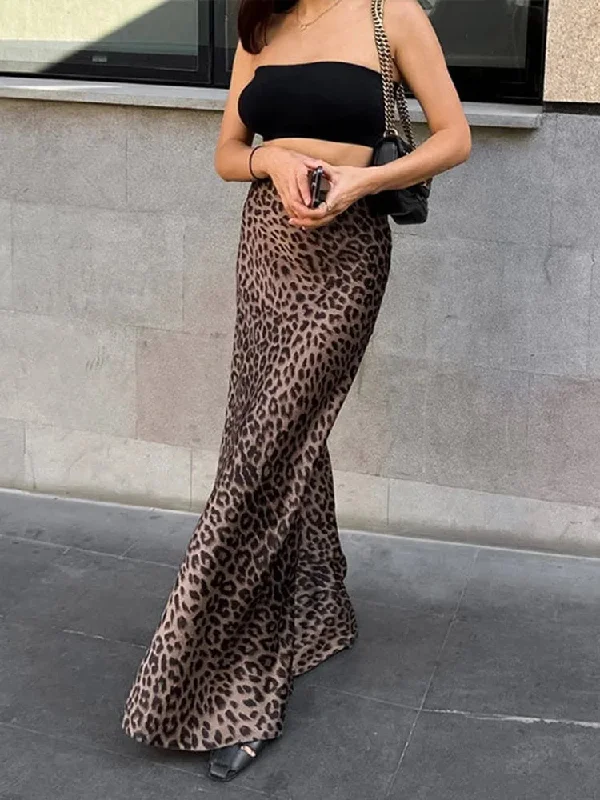 DressBetty - Vintage Leopard Print High Waist Trumpet Skirt