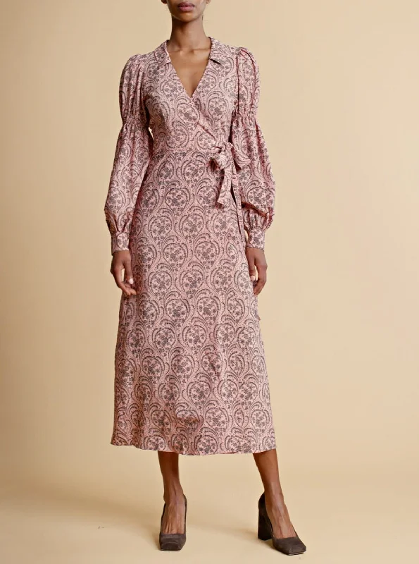 Autumn Wrap Dress in Pink Paisley