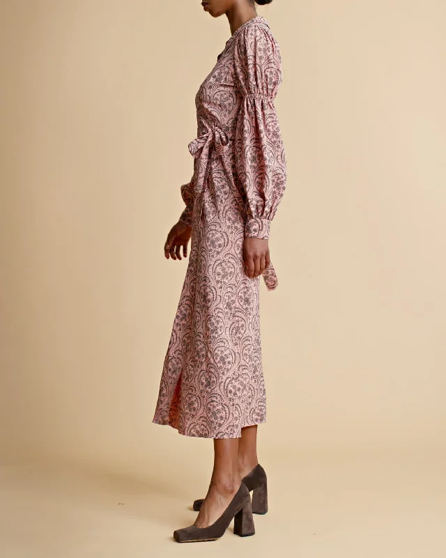 Autumn Wrap Dress in Pink Paisley