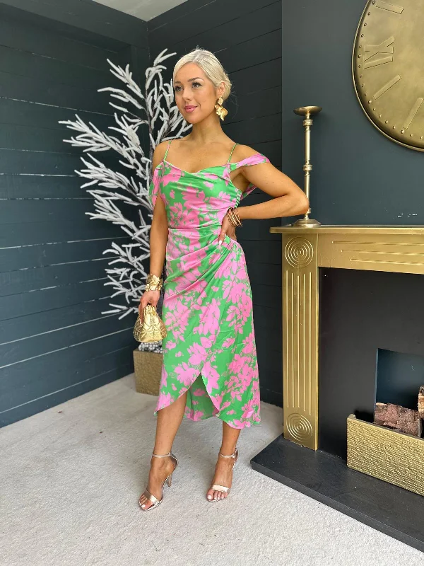 Camila Printed Midi Dress Pink / Green