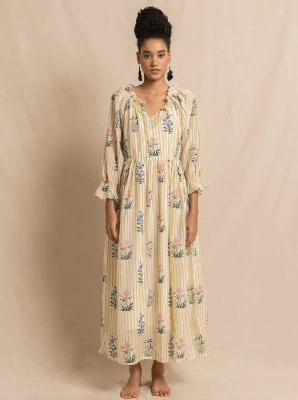 Travelling Dress in Yellow Jodhpur Stripe