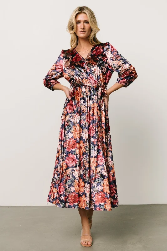 Fenne Velvet Dress | Navy Floral