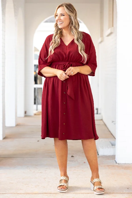 Hopelessly Yours Dress, Burgundy