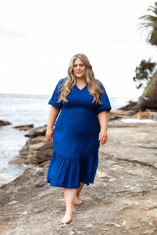 Mia Blouse Sleeve Dress in Cobalt