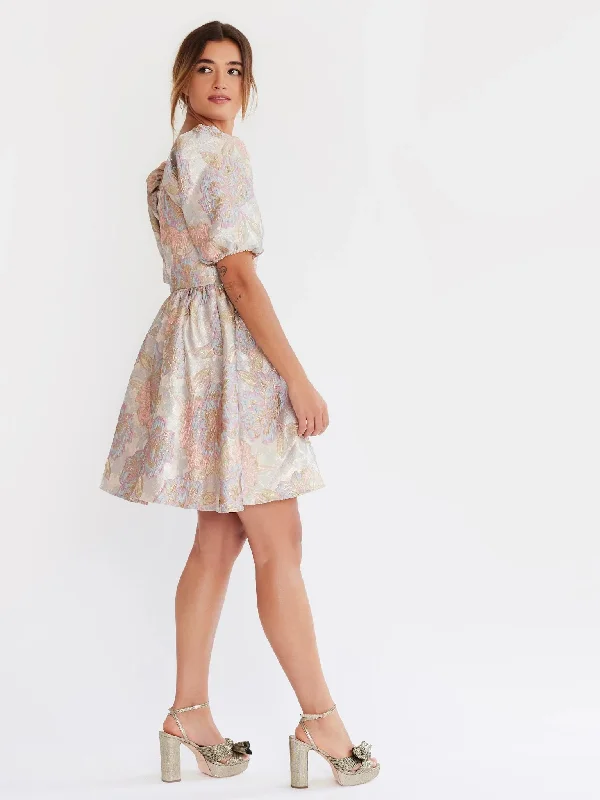 Nina Dress in Pink Brocade