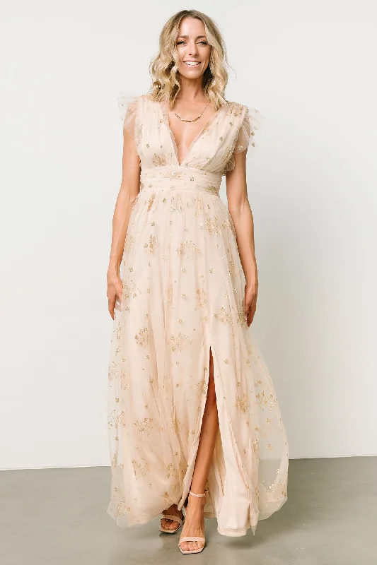 Natalia Floral Embellished Maxi Dress | Gold