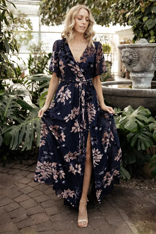 Parisian Velvet Maxi Dress | Blue + Blush Floral