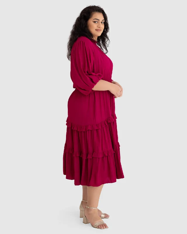 Scarlett Tiered Midi Dress in French Plum