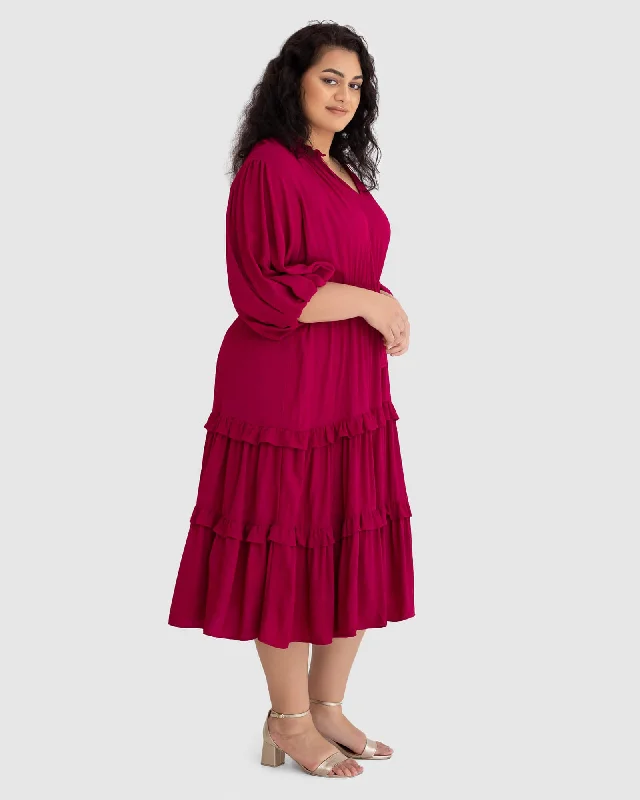 Scarlett Tiered Midi Dress in French Plum