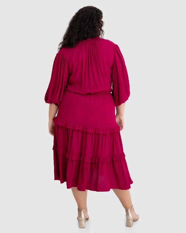 Scarlett Tiered Midi Dress in French Plum