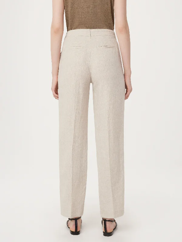 The Jane Linen Straight Pant in Light Beige