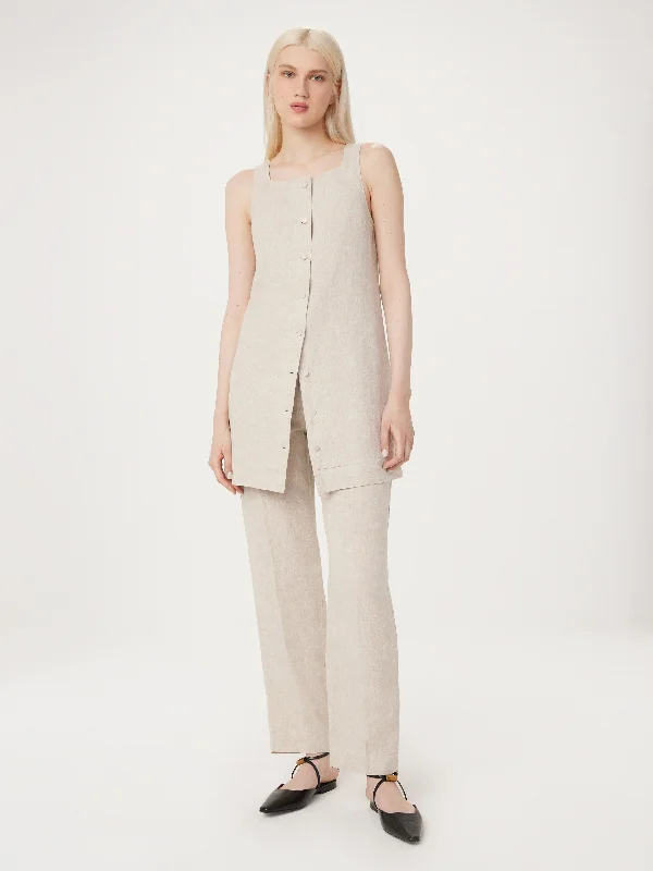 The Jane Linen Straight Pant in Light Beige