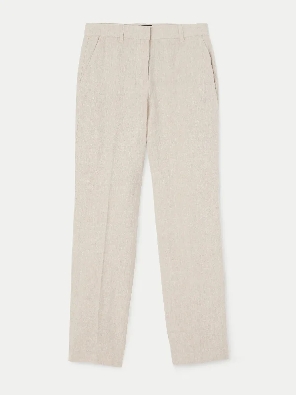 The Jane Linen Straight Pant in Light Beige