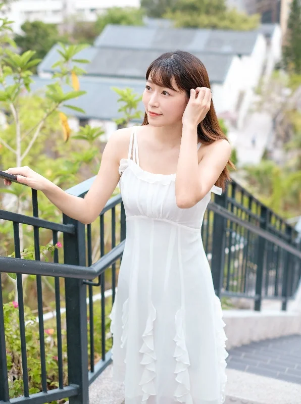 A-Line Ruffle Midi Dress IVORY*