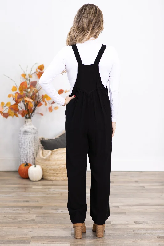 Black Wide Leg Overalls With Pleats