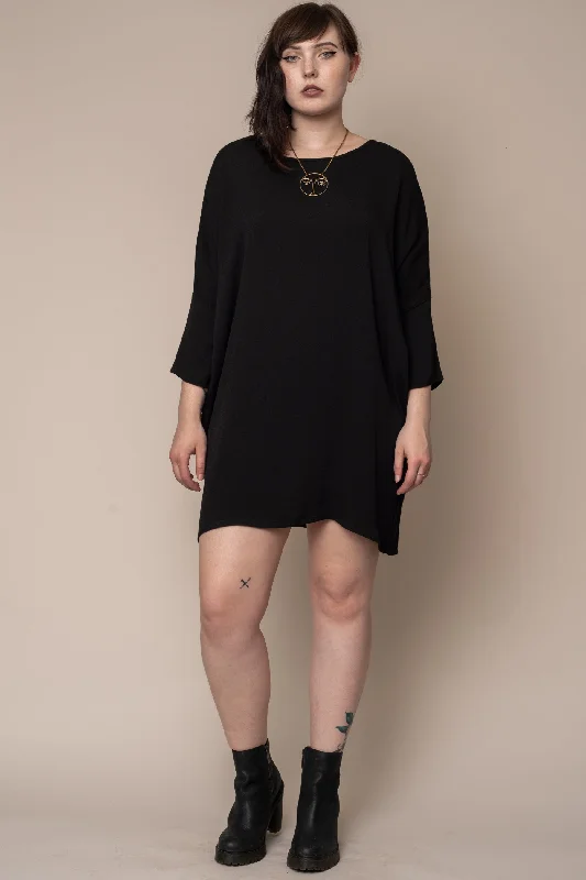 Black Woven Batwing Dress