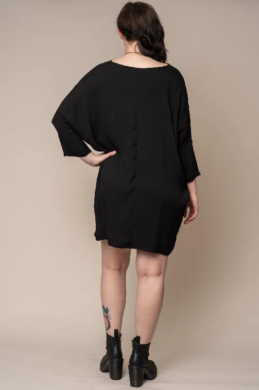 Black Woven Batwing Dress