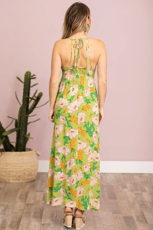 Kelly Green Multicolor Floral Print Maxi Dress