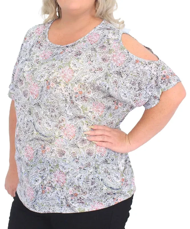 Ladies Printed Burn Out Cold Shoulder Top