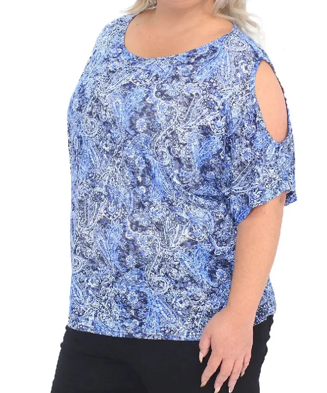 Ladies Printed Burn Out Cold Shoulder Top