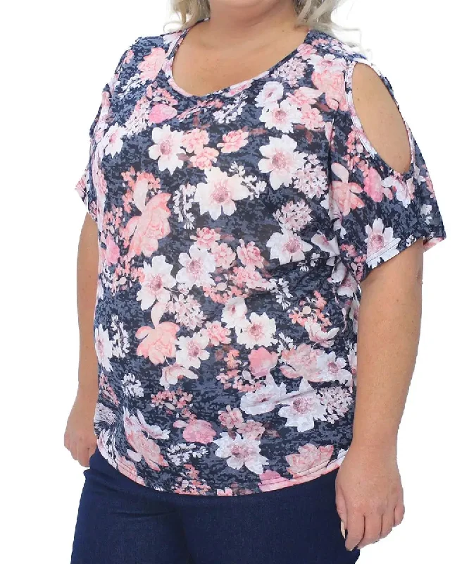 Ladies Printed Burn Out Cold Shoulder Top