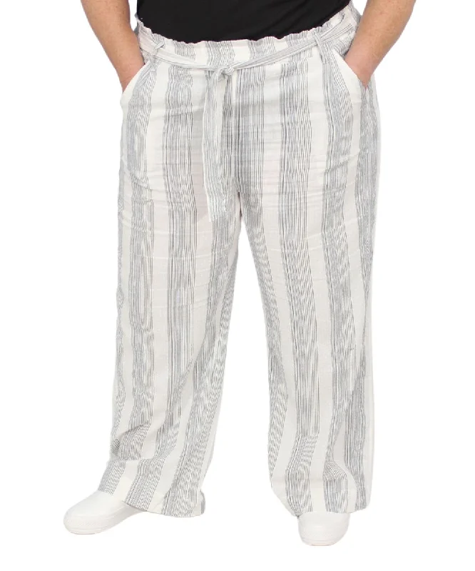 Ladies Stripe Wide Leg Linen Pants