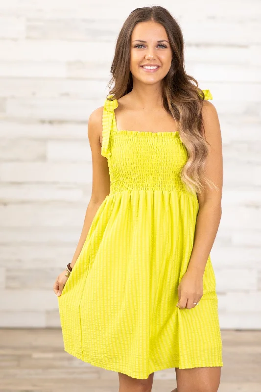 Light Olive Smocked Bodice Tie Strap Dress