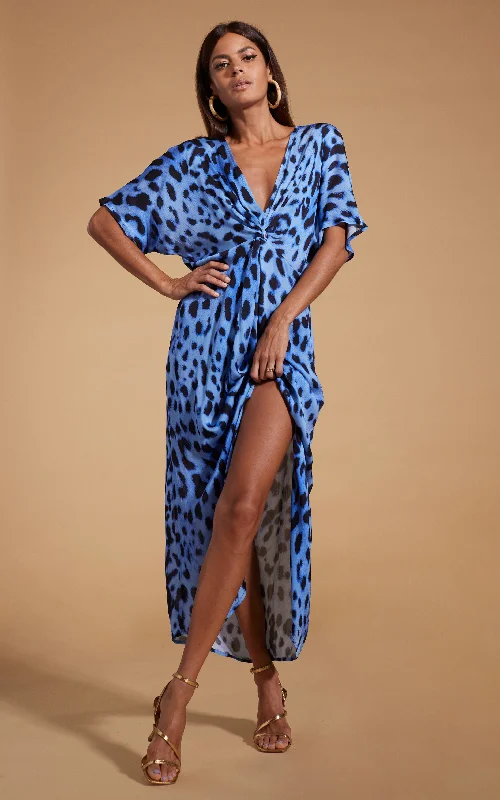 Makuna Kaftan In Bright Blue Leopard