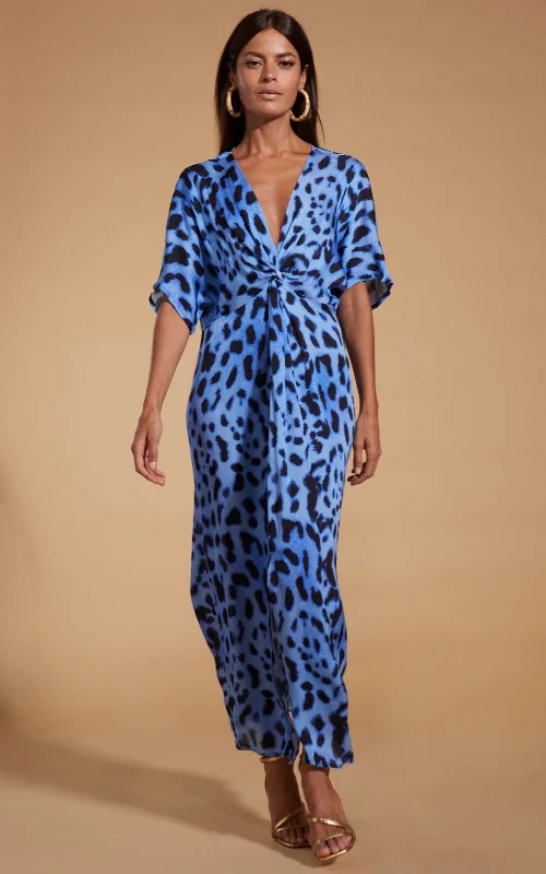 Makuna Kaftan In Bright Blue Leopard