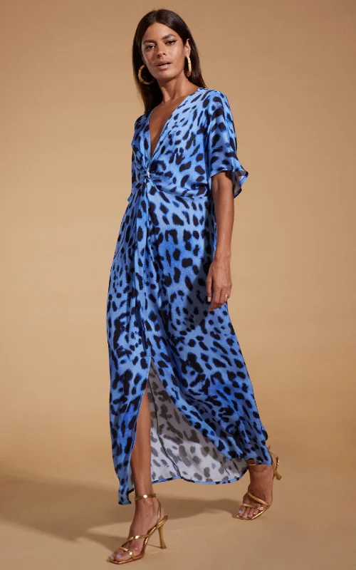 Makuna Kaftan In Bright Blue Leopard