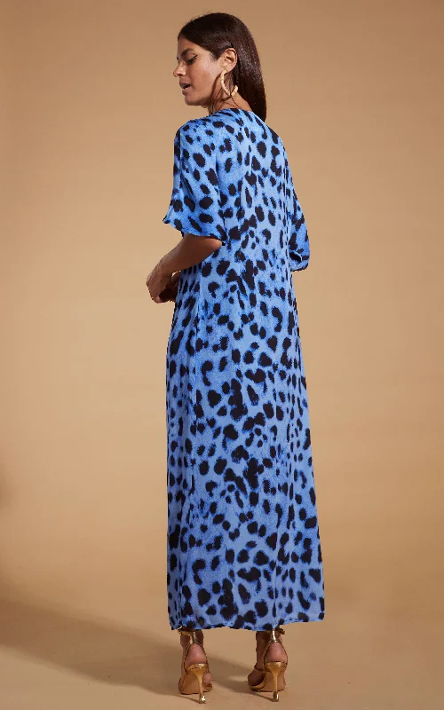 Makuna Kaftan In Bright Blue Leopard