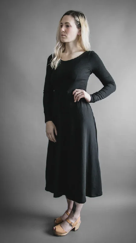 Megumi Black Modal Longsleeve Dress