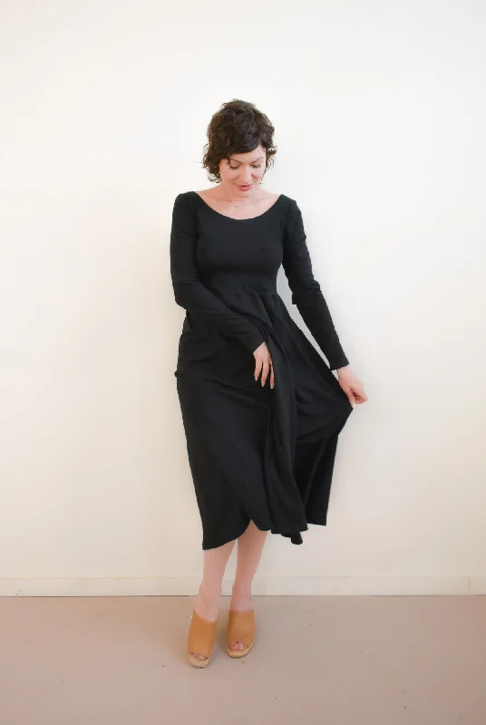 Megumi Black Modal Longsleeve Dress