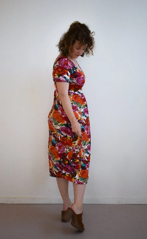 Megumi Dress in Fall Floral Midi Sleeve