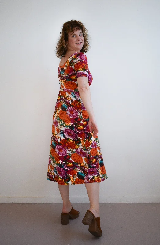 Megumi Dress in Fall Floral Midi Sleeve