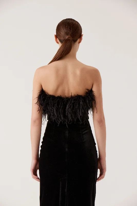 SHELBY FEATHERED VELVET DRESS