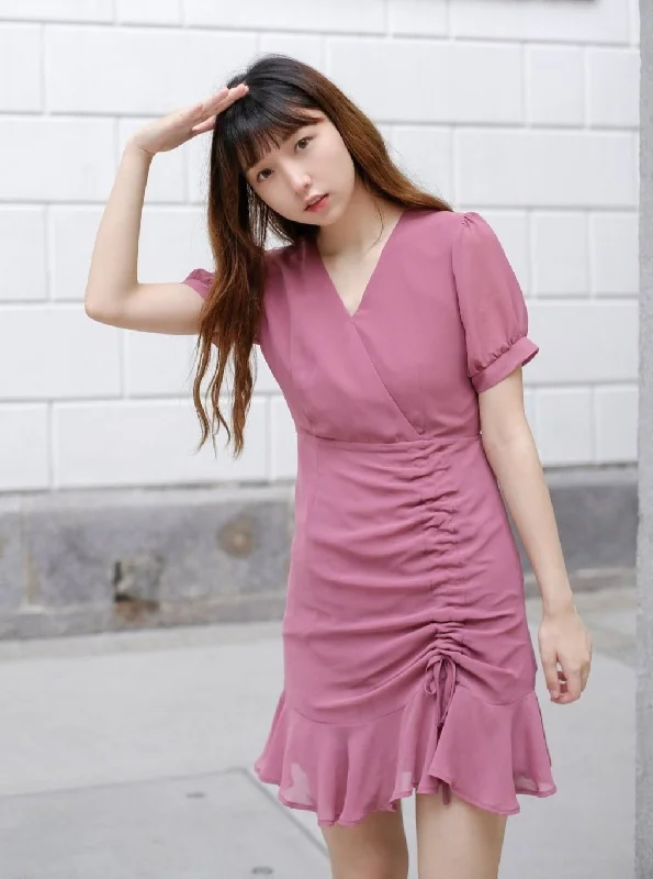 Short Wrap Dress ROSEWOOD*