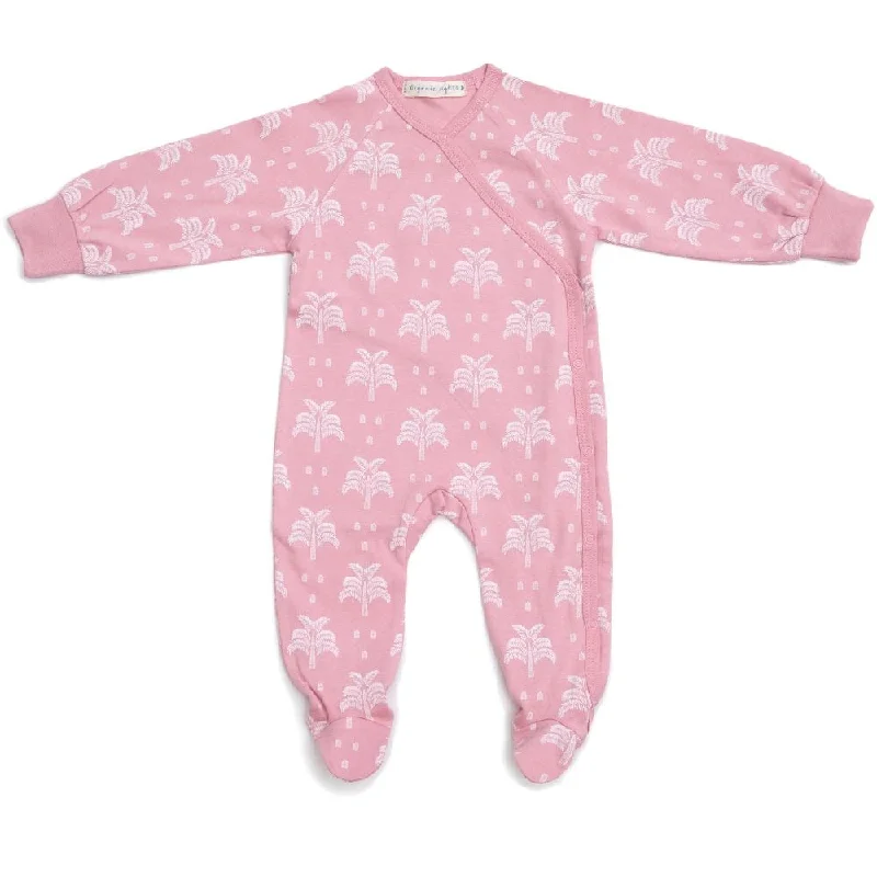 100% Organic Cotton Crossover Baby Sleepsuit with Feet - Blush Pink Palms and Pineapples