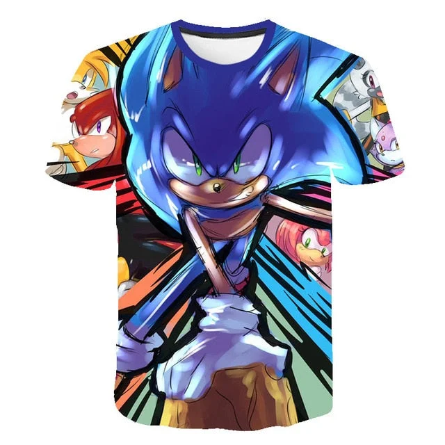 2020 Summer Boys Cartoon Sonic hedgehog t shirt Blue 3D Printed Girls Streetwear Children Kids Clothes Baby Funny Tshirt O-Neck